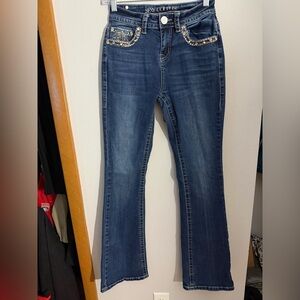 Embellished Dark Blue Boot Cut Jeans